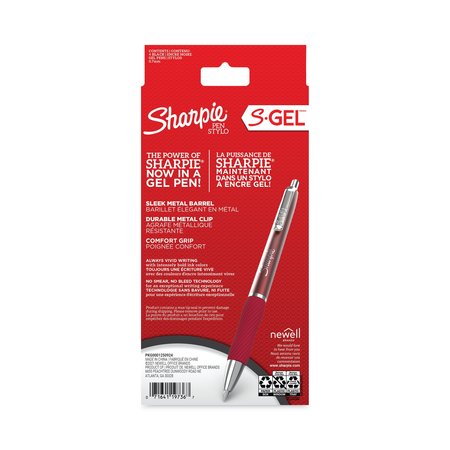 Sharpie S-Gel Premium Metal Barrel Gel Pen, Retractable, Medium 0.7 mm, Black Ink, Red Barrel, PK4, 4PK 2154604
